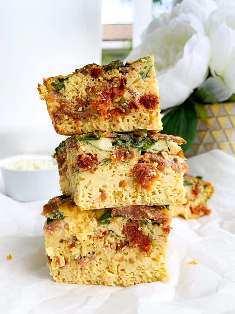 Healthy High-Protein Egg Bake Casserole with Ham, Feta, Spinach and Sun-dried Tomatoes