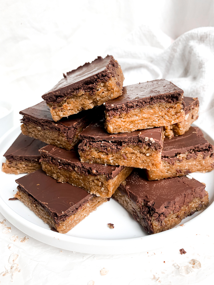 Chocolate Peanut Butter Cookie Dough Bars with Oatmeal (Vegan, Gluten-Free)