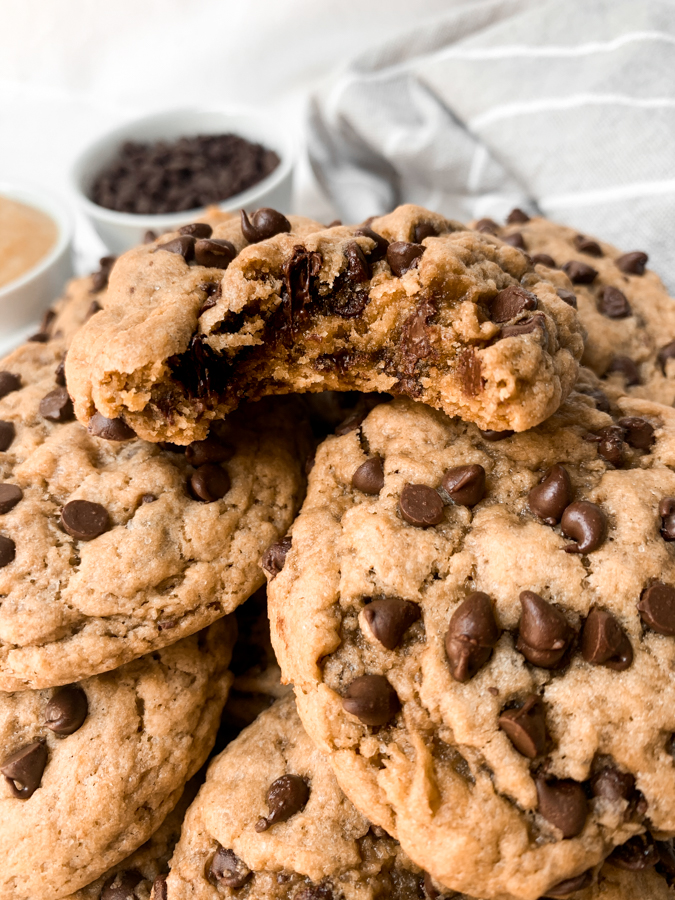 Stack of chocolate chip cookies on a plate