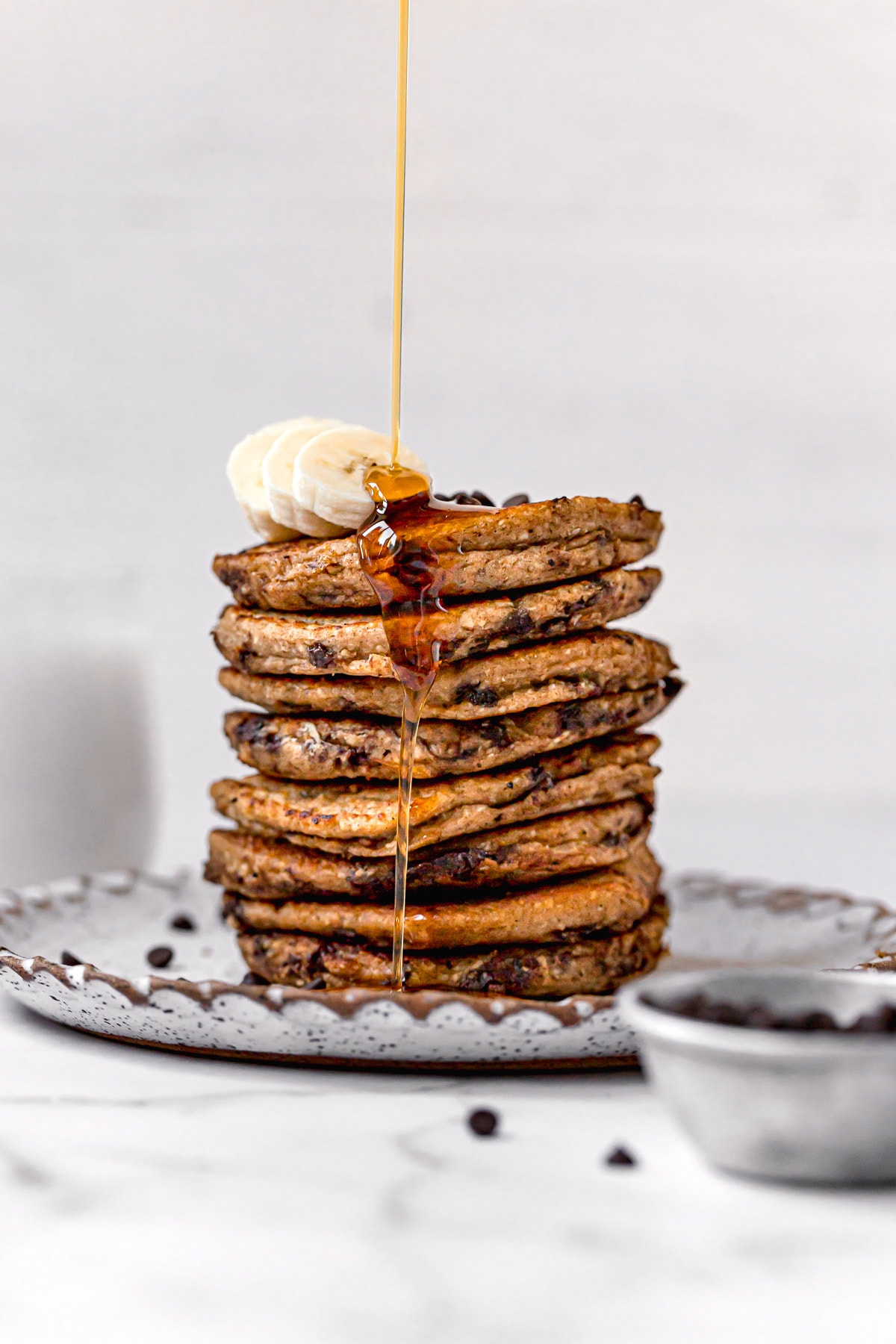 Chocolate Chip Blender Protein Pancakes - Hello Spoonful