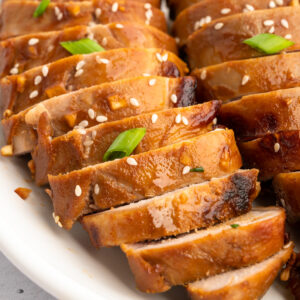 Front close up of Asian Marinade Pork Tenderloin.